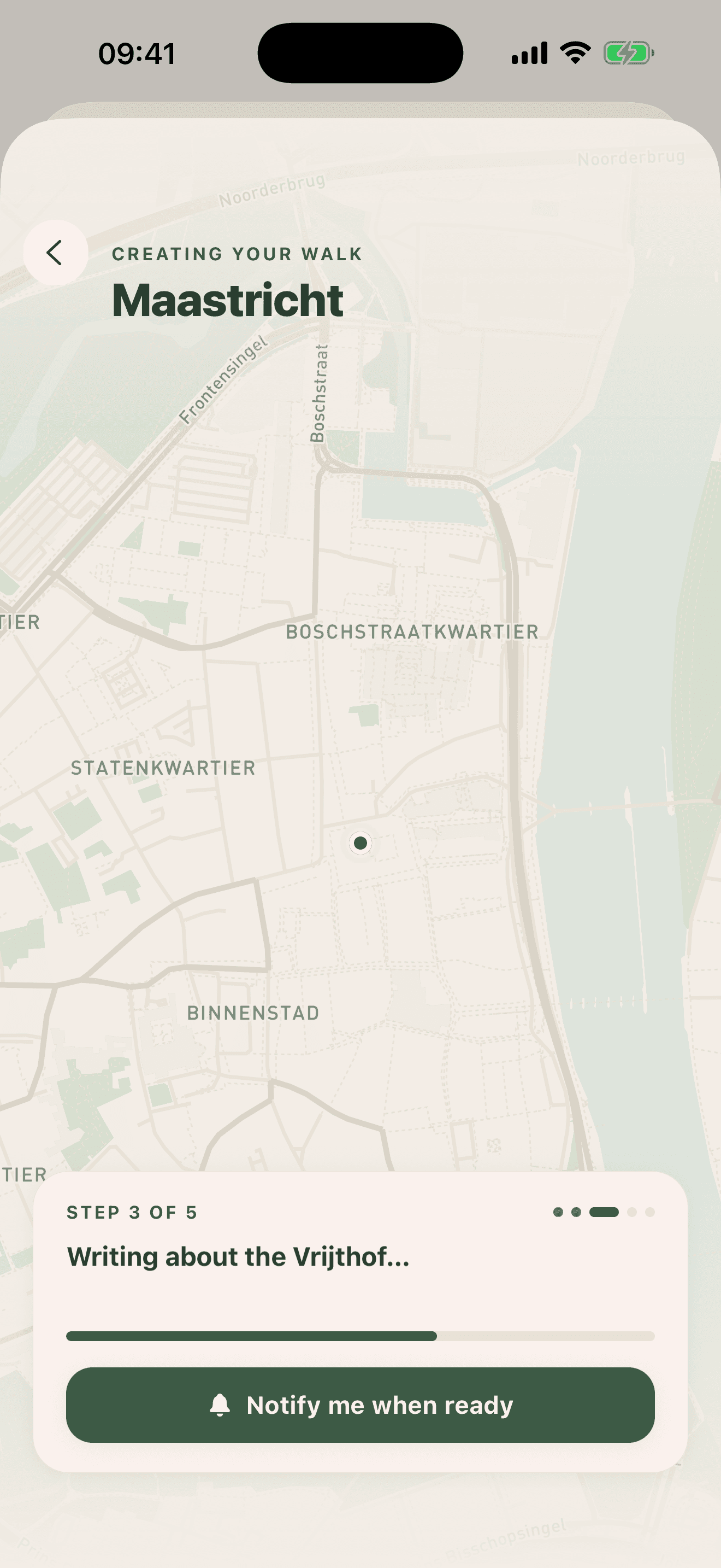 PodWalk creating a walk — plotting a route through Maastricht, step 3 of 5